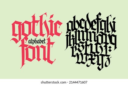 Gothic. Vector. Lowercase letters on a white background. Beautiful and stylish calligraphy. Elegant font for tattoo. Medieval European modern style. All Latin letters are written with a pen.