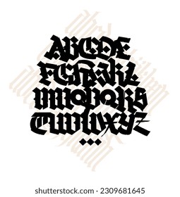 Gothic. Vector. Uppercase letters on a white background. Beautiful and stylish calligraphy. Elegant European typeface for tattoo and design. Medieval Germanic modern style.