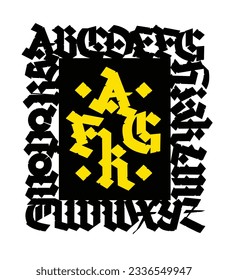 Gothic. Vector. Uppercase letters on a white background. Beautiful and stylish calligraphy. Elegant European typeface for tattoo and design. Medieval Germanic modern style.