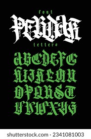 Gothic. Vector. Uppercase letters on a dark background. Beautiful and stylish calligraphy. Elegant European typeface for tattoo and design. Medieval Germanic modern style.