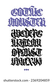 Gothic. Vector. Uppercase letters on a white background. Beautiful and stylish calligraphy. Elegant European typeface for tattoo and design. Medieval Germanic modern style.