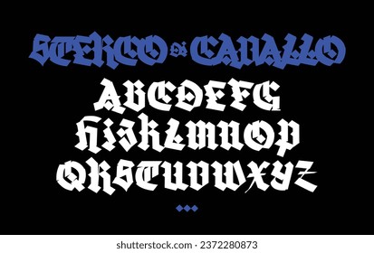 Gothic. Vector. Uppercase letters on a dark background. Beautiful and stylish calligraphy. Elegant European typeface for tattoo and design. Medieval Germanic modern style.
