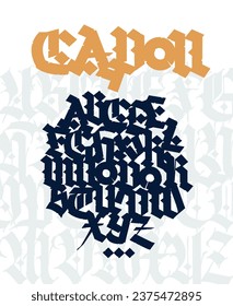 Gothic. Vector. Uppercase letters on a white background. Beautiful and stylish calligraphy. Elegant European typeface for tattoo and design. Medieval Germanic modern style.