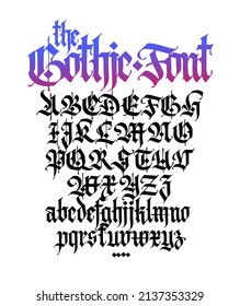 Gothic. Vector. Uppercase and lowercase black letters on a white background. Beautiful and stylish calligraphy. Elegant European typeface for tattoo and design. Medieval Germanic modern style.