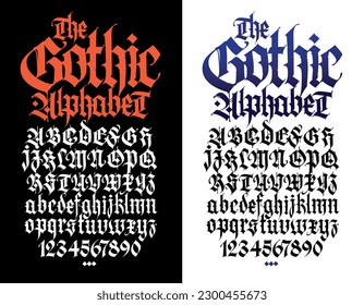 Gothic. Vector. Uppercase and lowercase letters on a white background. Beautiful and stylish calligraphy. Elegant European typeface for tattoo. Medieval modern style. Letters and numbers.