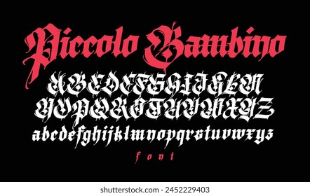 Gothic. Vector. Uppercase and lowercase white letters on a black background. Beautiful and stylish calligraphy. Elegant European typeface for tattoo and design. Medieval Germanic modern style.