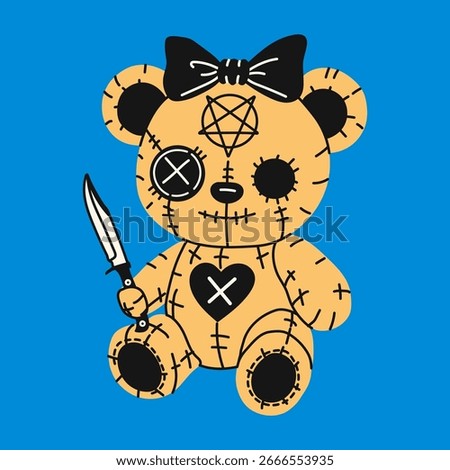Gothic Voodoo Plush Bear with Heart Patch and Symbols
