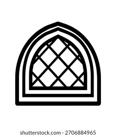 Gothic Window Arch Vector Outline Silhouette Medieval Cathedral Window Frame Illustration Classic Architectural Design Element for Historical Theme Graphics