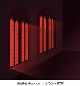ventana gótica emite luz roja