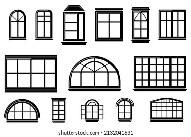 Gothic Window Frames Line Icon Set Stock Vector (Royalty Free ...