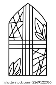 Gothic window glass with mosaic in simple line style