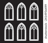 Gothic windows clipart set line art gothic tattoo design isolated vector illustration