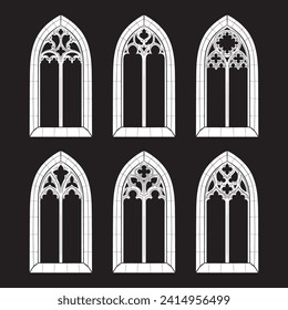 Gothic windows clipart set line art gothic tattoo design isolated vector illustration
