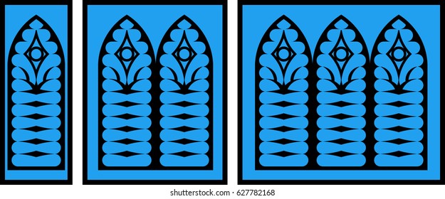 Gothic windows isolated on blue background