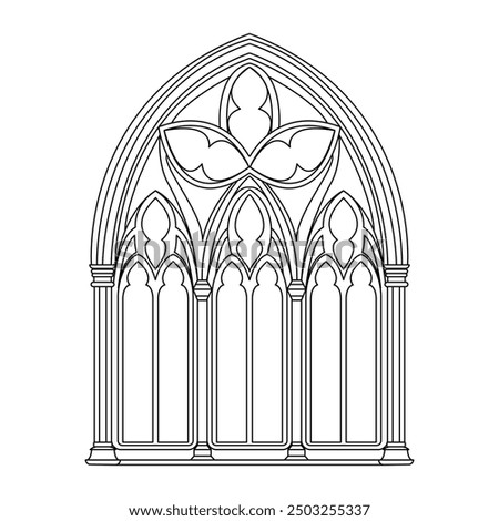Gothic windows outline. Black linear drawing of classic architectural decorative frame isolated on white.