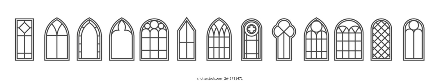 gothic windows outline set silhouette vintage stained glass church frames element architecture