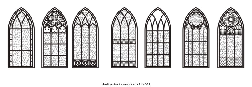 gothic windows outline set silhouette of vintage stained