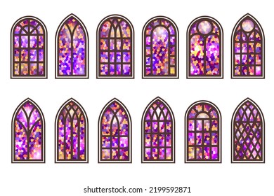 Gothic windows set. Vintage stained glass church frames. Element of traditional european architecture. Vector