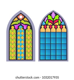 Gothic windows. Vintage frames. Church stained-glass windows