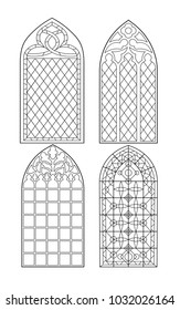 Gothic windows. Vintage frames. Church stained-glass windows