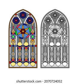 Gothic windows. Vintage frames. Church stained-glass windows