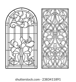 Gothic windows. Vintage frames. Church stained-glass windows