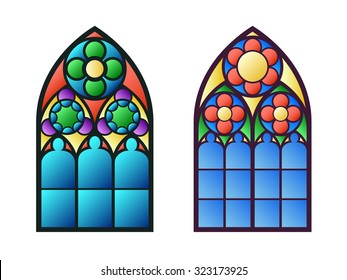 Gothic windows. Vintage frames. Church stained-glass windows