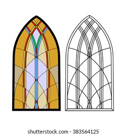 Gothic windows. Vintage frames. Church stained-glass windows