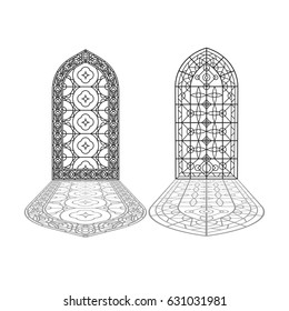 Gothic windows. Vintage frames. Church stained-glass windows