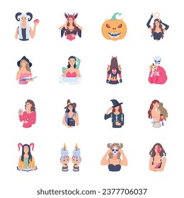 Gothic and Witch Characters Flat Illustrations 

