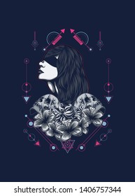 A Gothic women with sacred geometry pattern