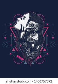 A Gothic women with sacred geometry pattern