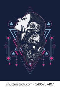 A Gothic women with sacred geometry pattern