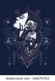 A Gothic women with sacred geometry pattern
