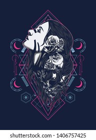 A Gothic women with sacred geometry pattern