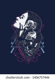 A Gothic women with sacred geometry pattern