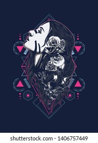 A Gothic women with sacred geometry pattern