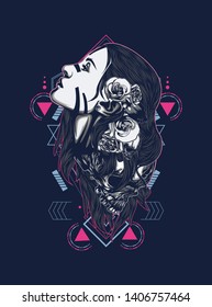 A Gothic women with sacred geometry pattern