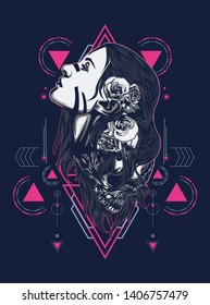 A Gothic women with sacred geometry pattern