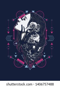 A Gothic women with sacred geometry pattern
