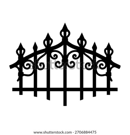 Gothic Wrought Iron Fence Section with Ornate Spear Tip Finials and Decorative Scrollwork for Cemetery Architecture and Historic Estate Garden Boundary