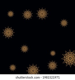 GothicSharp Snowflakes Mystery Luxury Wallpaper. Dark Colorful Mandala Christmas Autumn Ornament. Golden New Year Print Folk Chaotic Sky Wallpaper. Rich Mustard Black Gold Stars Illustration.