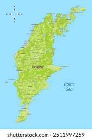 Gotland Island, Suécia mapa físico detalhado