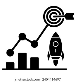 Ilustración vectorial de línea de icono de estrategia de lanzamiento al mercado