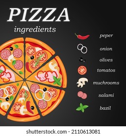 I Gotta get it done today. Assorted, fresh pizza with tomatoes, olive oil, peppers, mushrooms, sausage, onions, and basil. Traditional Italian fast food. 