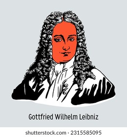 Gottfried Wilhelm Leibniz was a German philosopher, logician, mathematician, mechanic, physicist, lawyer, historian, diplomat, inventor, and linguist. Hand-drawn vector illustration.