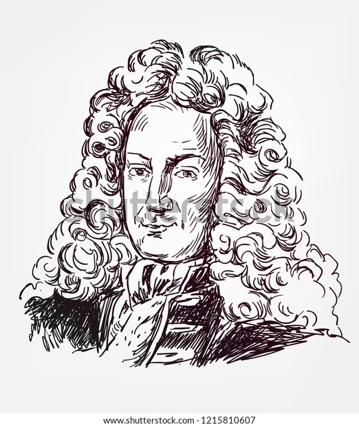 Gottfried Wilhelm Leibniz vector sketch illustration portrait