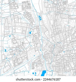 Gottingen, Lower Saxony, Germany high resolution vector map with editable paths. Bright outlines for main roads. Use it for any printed and digital background. Blue shapes and lines for water.