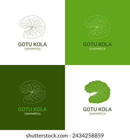 Gotu kola icon logotype set. Cica logo vector illustration. Green centella asiatica leaf for organic cosmetic, natural product, food, medicine design. Different asiatic pennywort leaves isolated