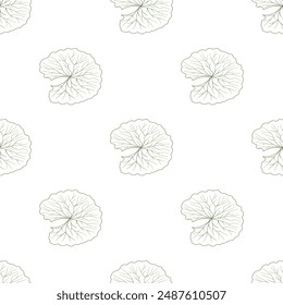 Gotu kola repeated background. Centella asiatica seamless pattern vector illustration. Fresh cica green leaf for organic cosmetics, natural products, food, eco design. Asian pennywort leaves closeup